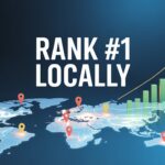 Local SEO services helping businesses rank #1 on Google Maps with location pins and growth graph