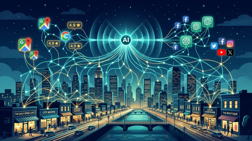 Local SEO Is No Longer Just About Ranking — It's About Being Everywhere AI Looks 3 AI-powered local SEO visibility connecting local businesses to ChatGPT and Google AI search