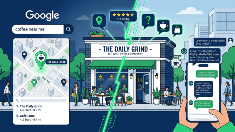 Answer engine optimization for local businesses showing AI search vs traditional Google search comparison
