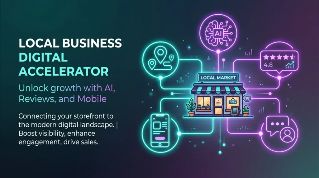 Local business digital ecosystem showing Google Maps, reviews, AI citations and local SEO signals
