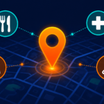 Map pin surrounded by local business icons representing the top 50 local business directories for 2025
