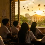 Filipino students in a classroom dreaming of college while poverty keeps higher education out of reach