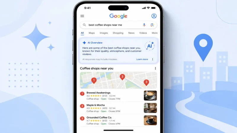 Google AI Overviews appearing above local search results on a smartphone screen