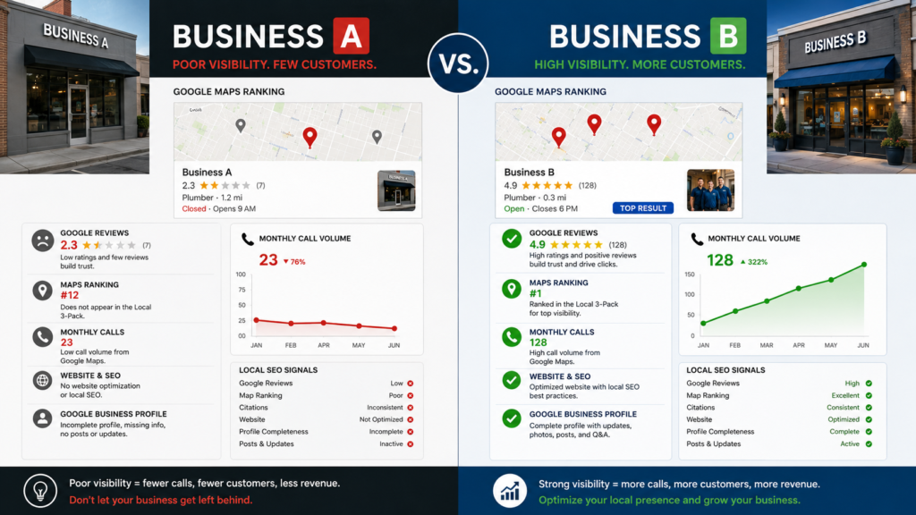 7 Reasons Your Local Competitor Gets More Calls Than You 2 Comparison of local SEO factors affecting customer call volume