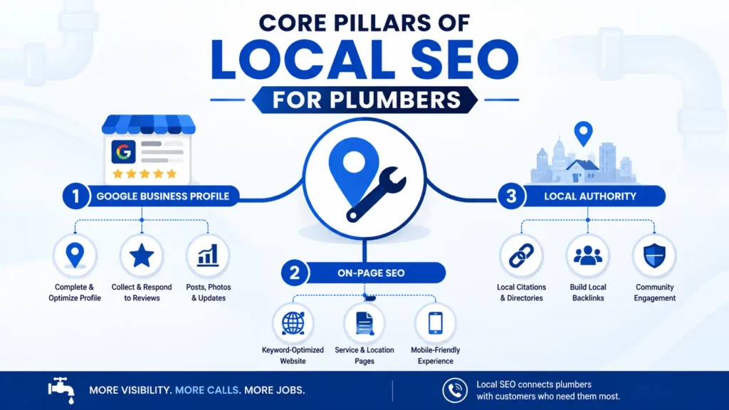 Infographic of Local SEO pillars for plumbing businesses