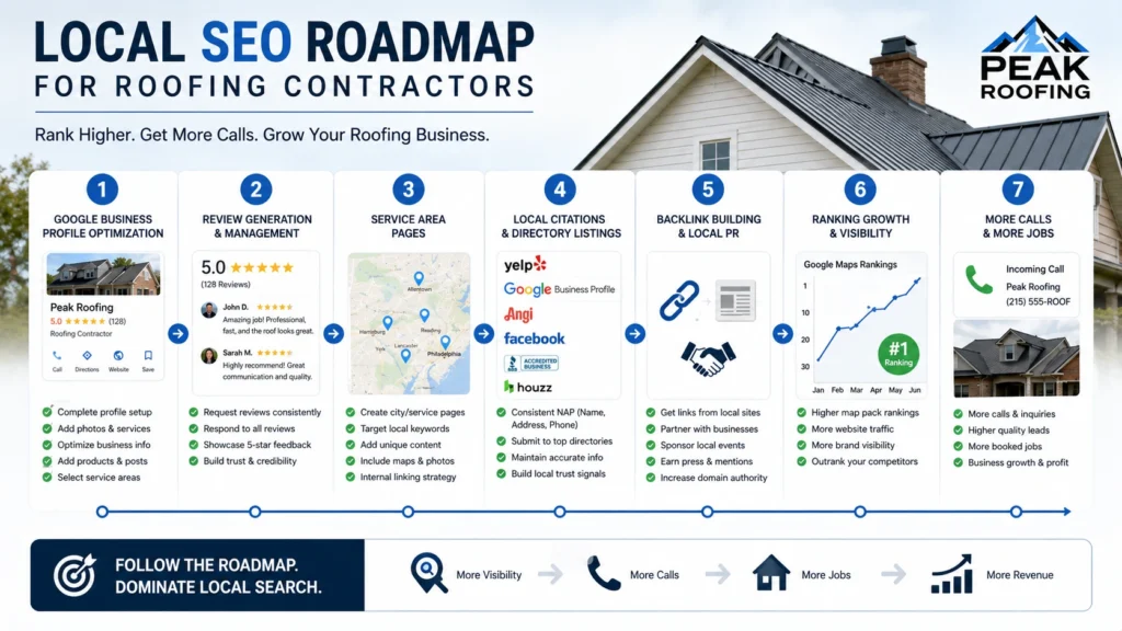 Roofing contractor local SEO roadmap for increasing rankings and calls
