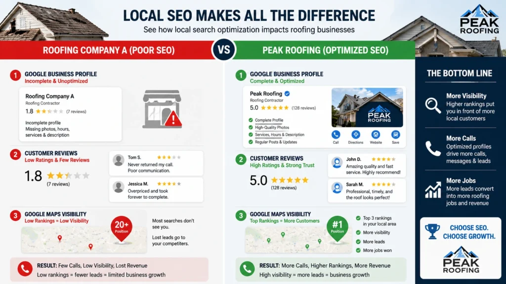 Comparison of roofing SEO factors that impact local search rankings
