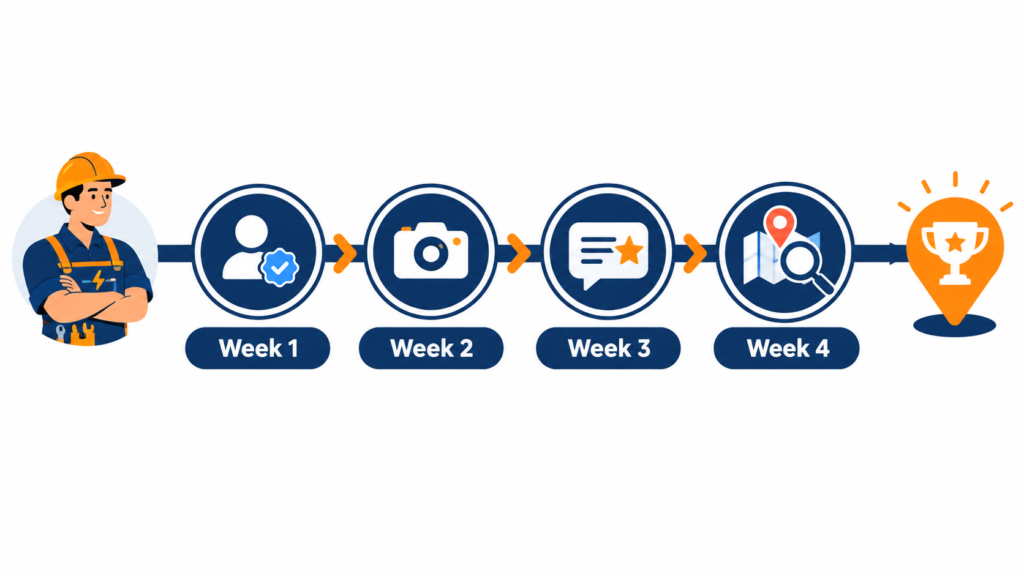 Four-week local SEO action plan roadmap for electricians from profile setup to rank tracking